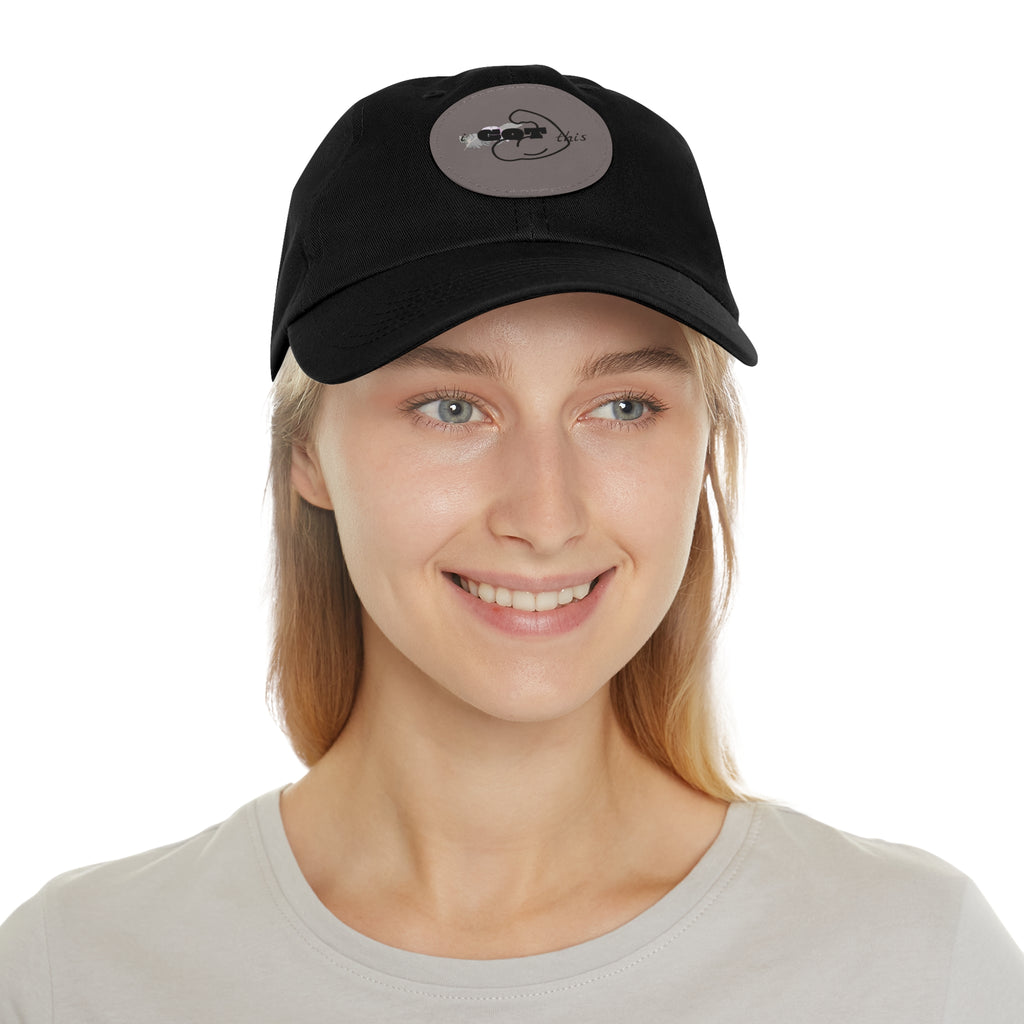 White Dad Hat with Round Leather Patch - Blue Abstract Fish Design