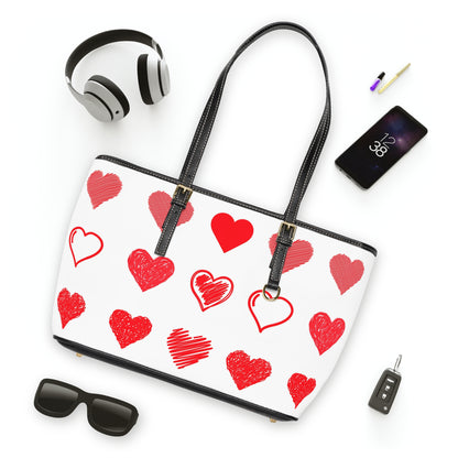 Heart Pattern Tote Bag — Valentine’s Day PU Leather Shoulder Bag