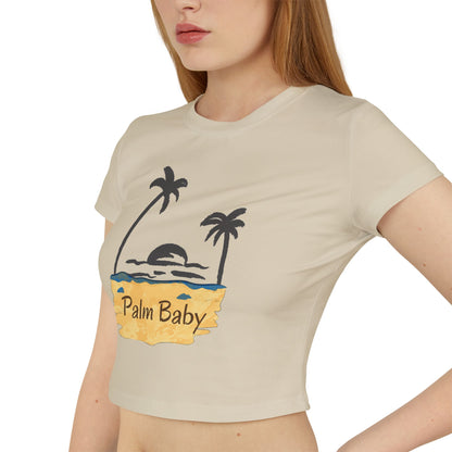 Palm Baby Women's Baby Tee — Tropical Palm Tree Sunset Crop Top