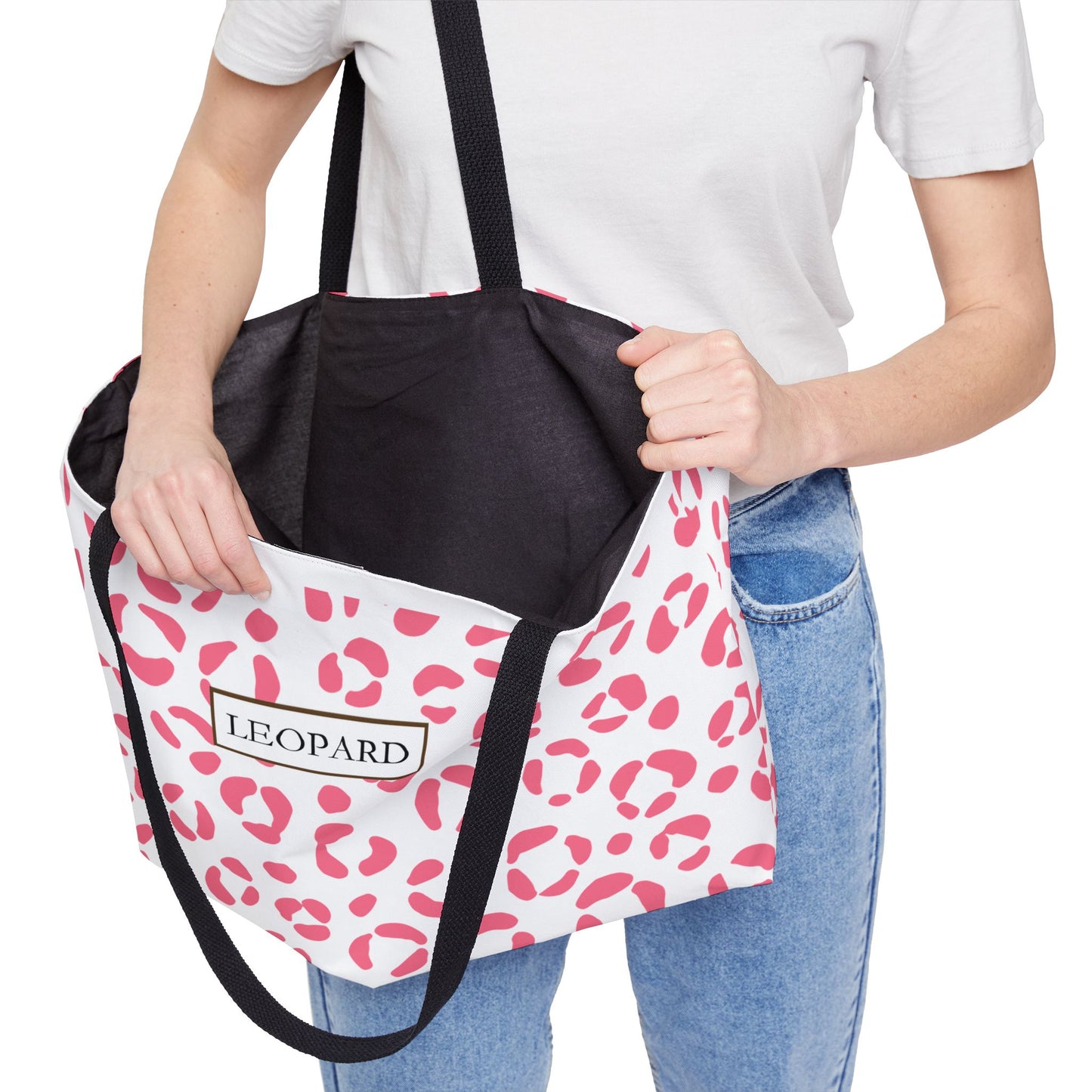 Pink Leopard Print Weekender Tote Bag — "LEOPARD" Pattern Travel Beach Bag