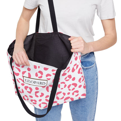 Pink Leopard Print Weekender Tote Bag — "LEOPARD" Pattern Travel Beach Bag
