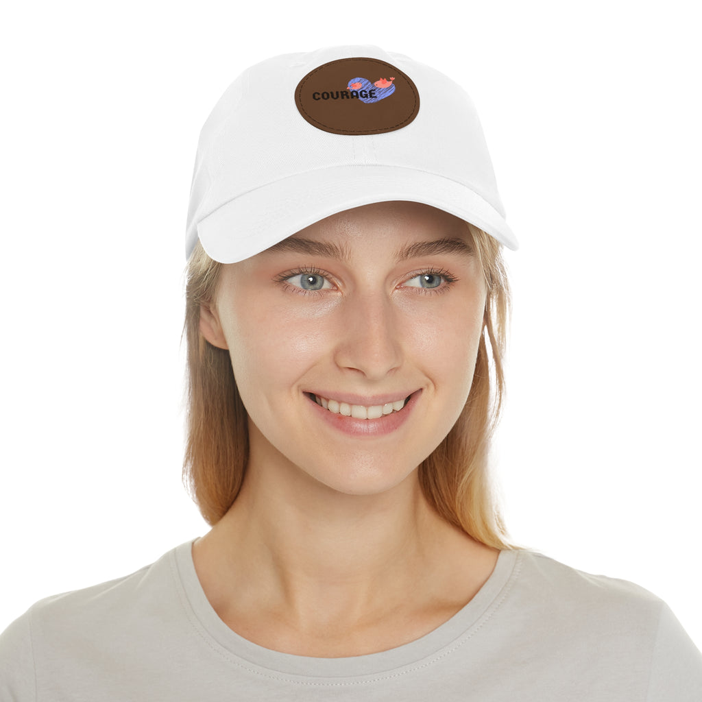 Courage Leather Patch Dad Hat — Inspirational Embroidered Whale Design