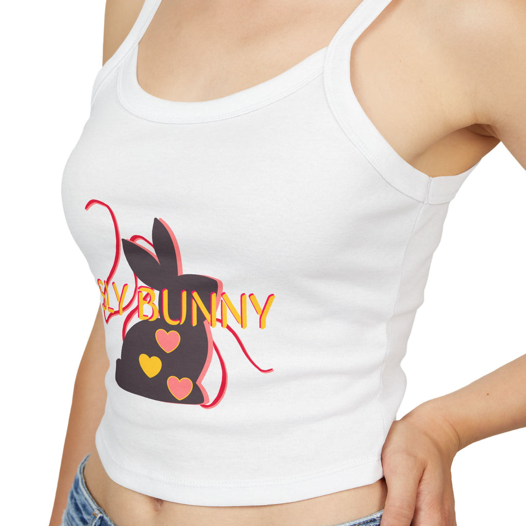 Sly Bunny Crop Tank Top – Cute Heart Bunny Graphic Spaghetti Strap