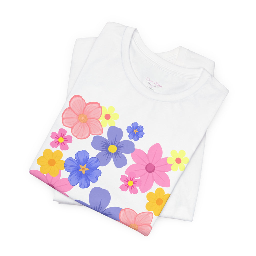 Floral Bouquet Graphic Tee — Pink & Purple Flower Pattern T-Shirt