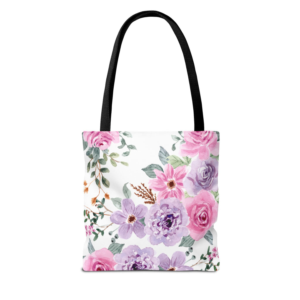 Floral Watercolor Tote Bag — Pink & Lavender Roses All-Over Print