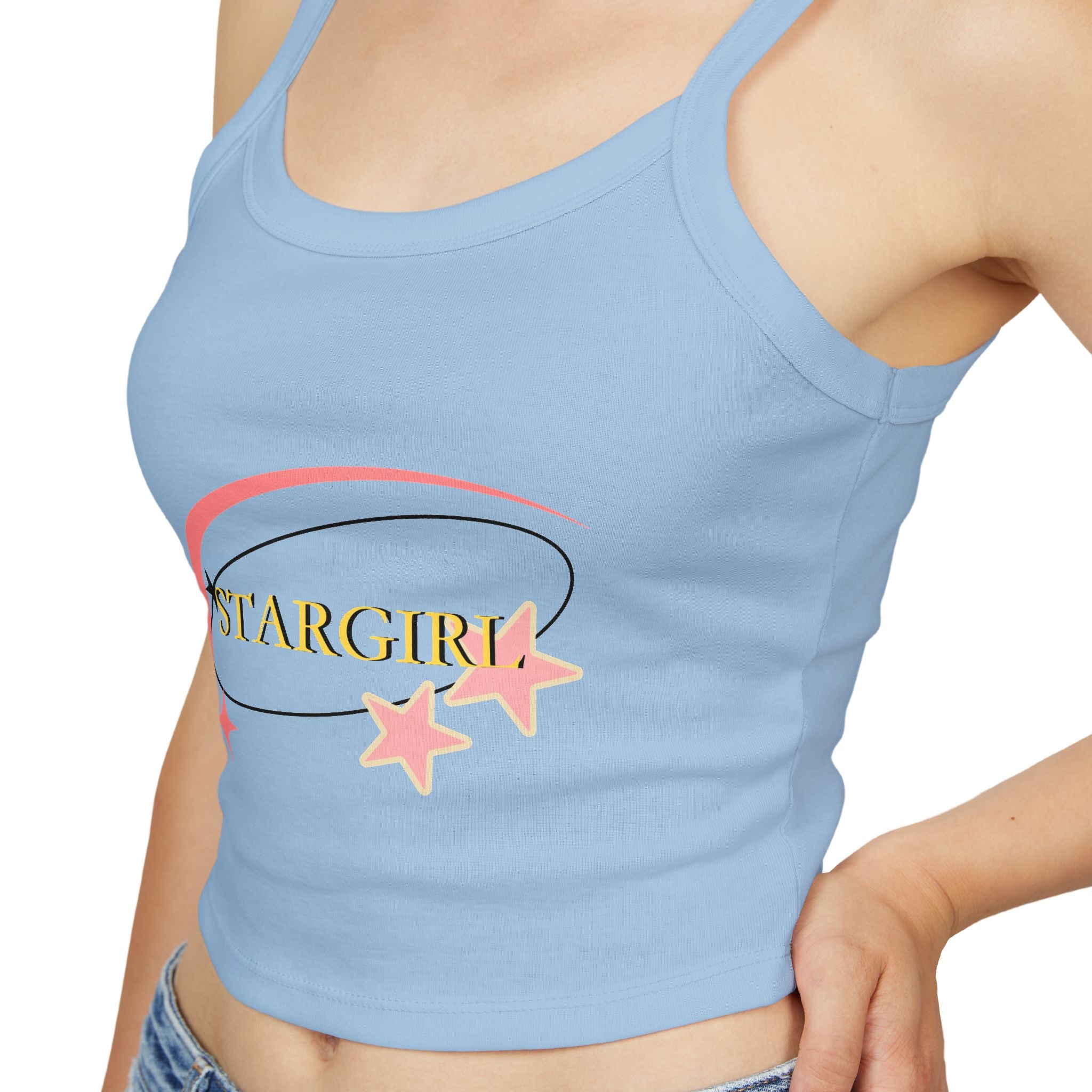 Stargirl Crop Tank Top — Pink Star Swirl Women's Spaghetti Strap