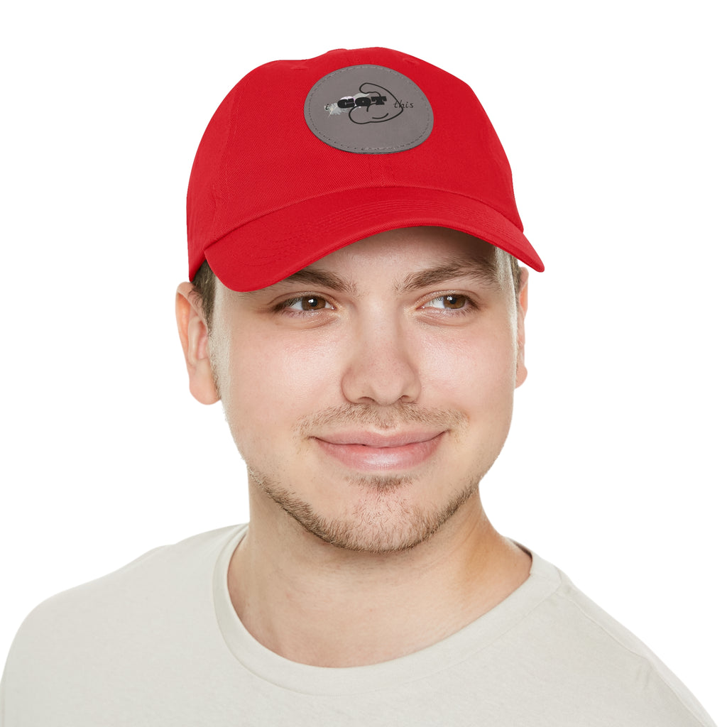 White Dad Hat with Round Leather Patch - Blue Abstract Fish Design