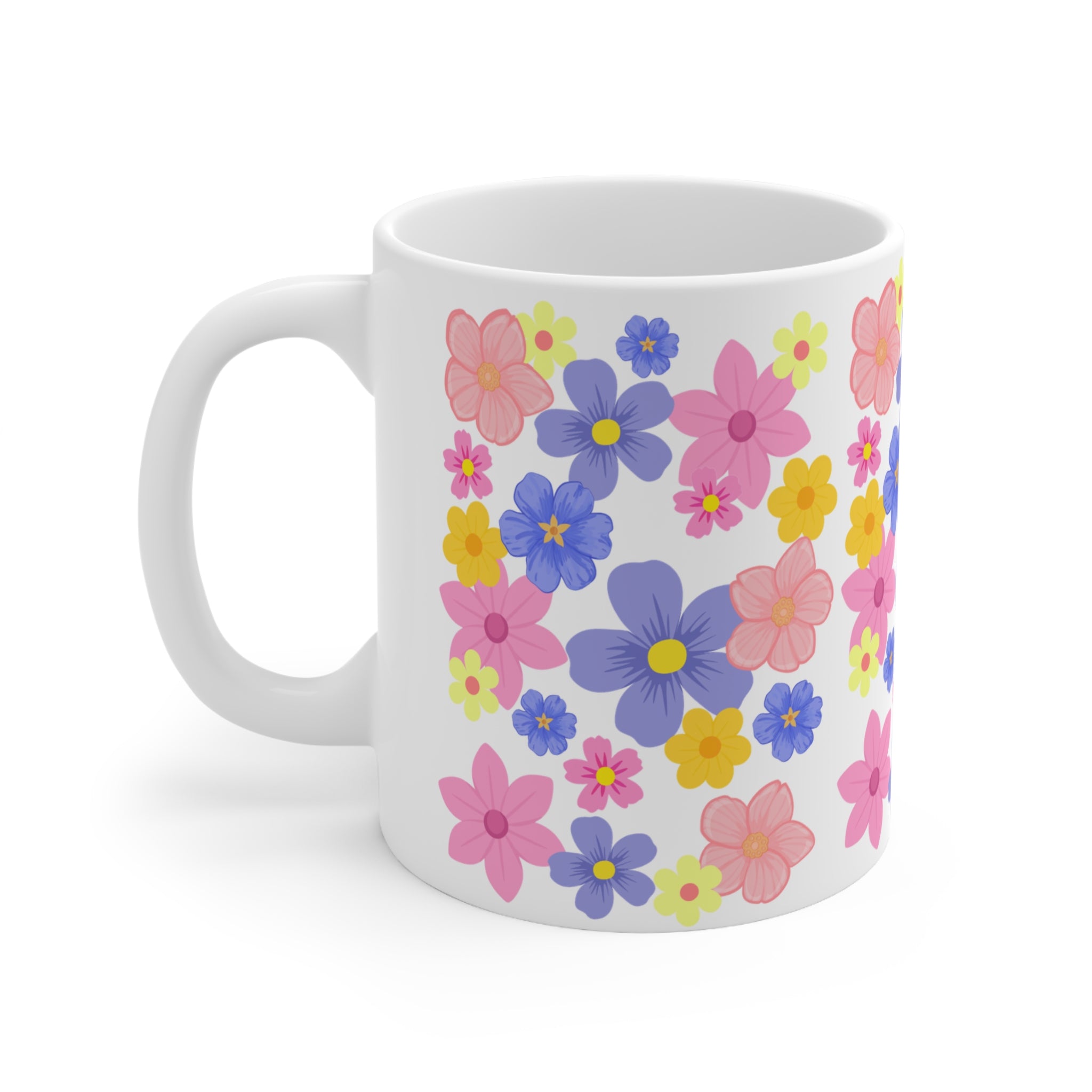 Floral Pattern Ceramic Mug — Colorful Spring Flowers Coffee Cup (11oz & 15oz)