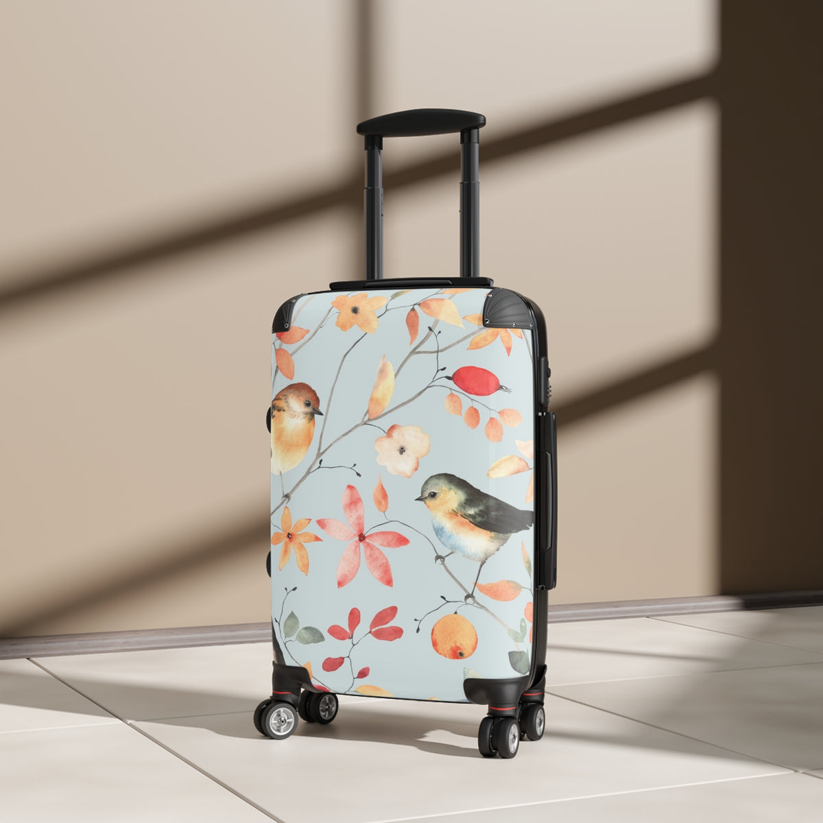 Birds & Blossoms Carry-On Suitcase — Floral Bird Pattern Travel Luggage