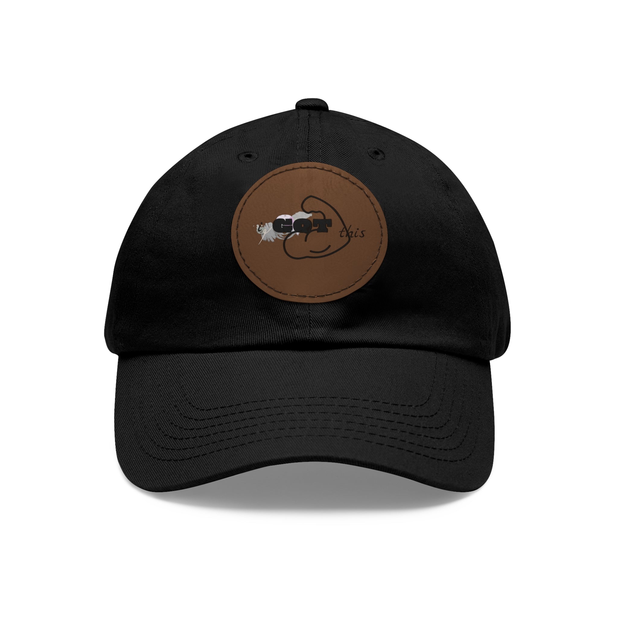 White Dad Hat with Round Leather Patch - Blue Abstract Fish Design