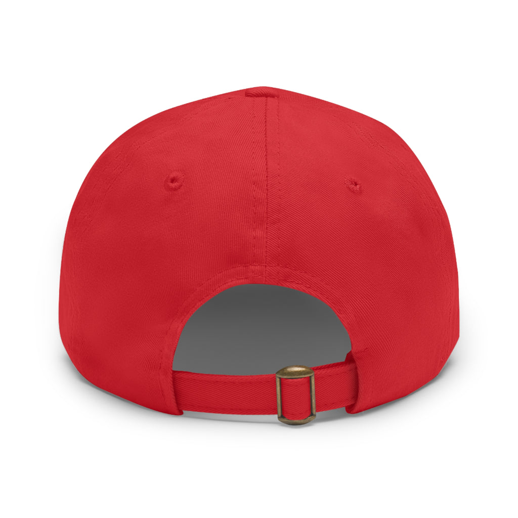 White Dad Hat with Round Leather Patch - Blue Abstract Fish Design