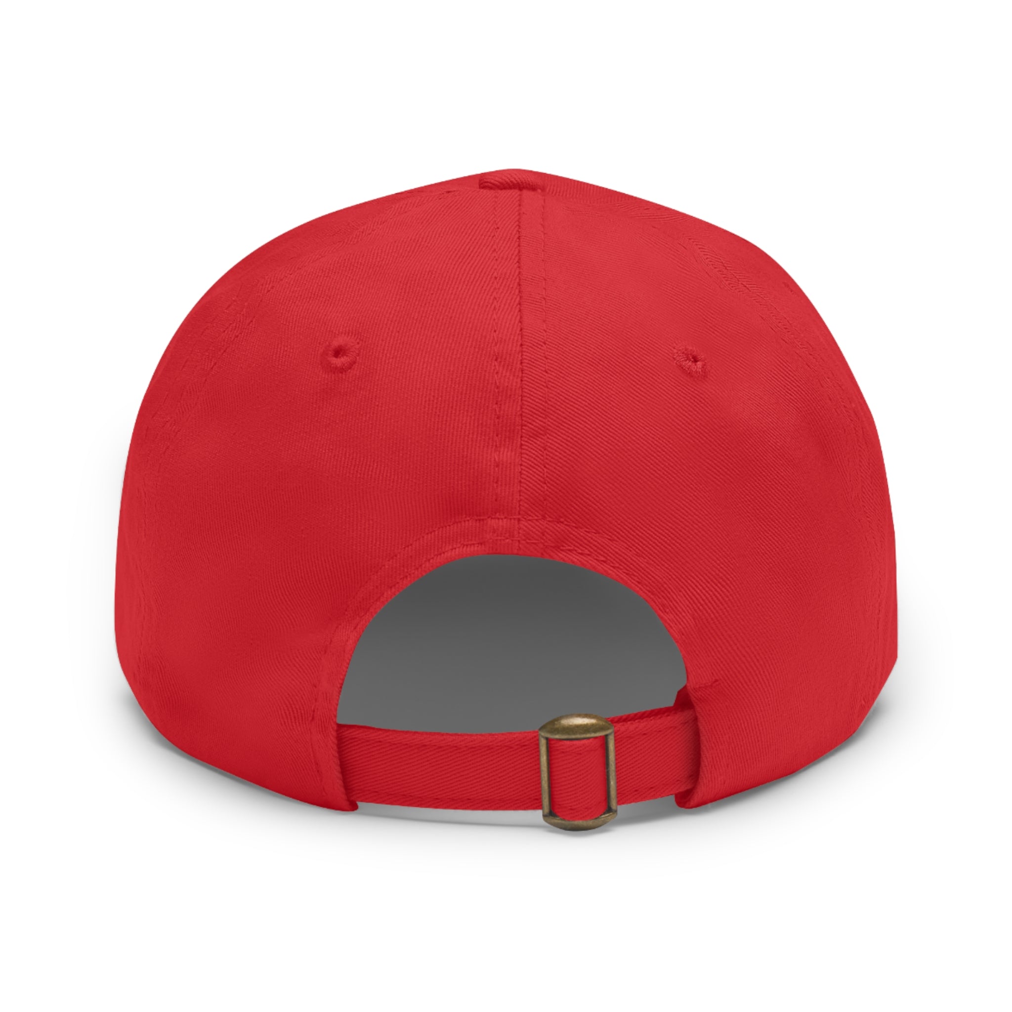 White Dad Hat with Round Leather Patch - Blue Abstract Fish Design
