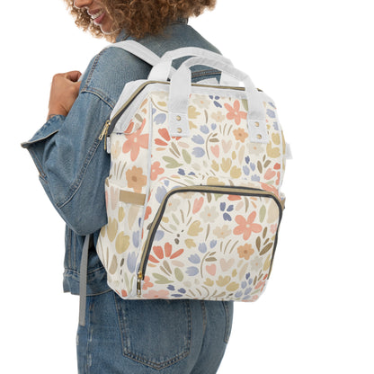 Floral Multifunctional Diaper Backpack — Pastel Garden Baby Bag with Changing Mat