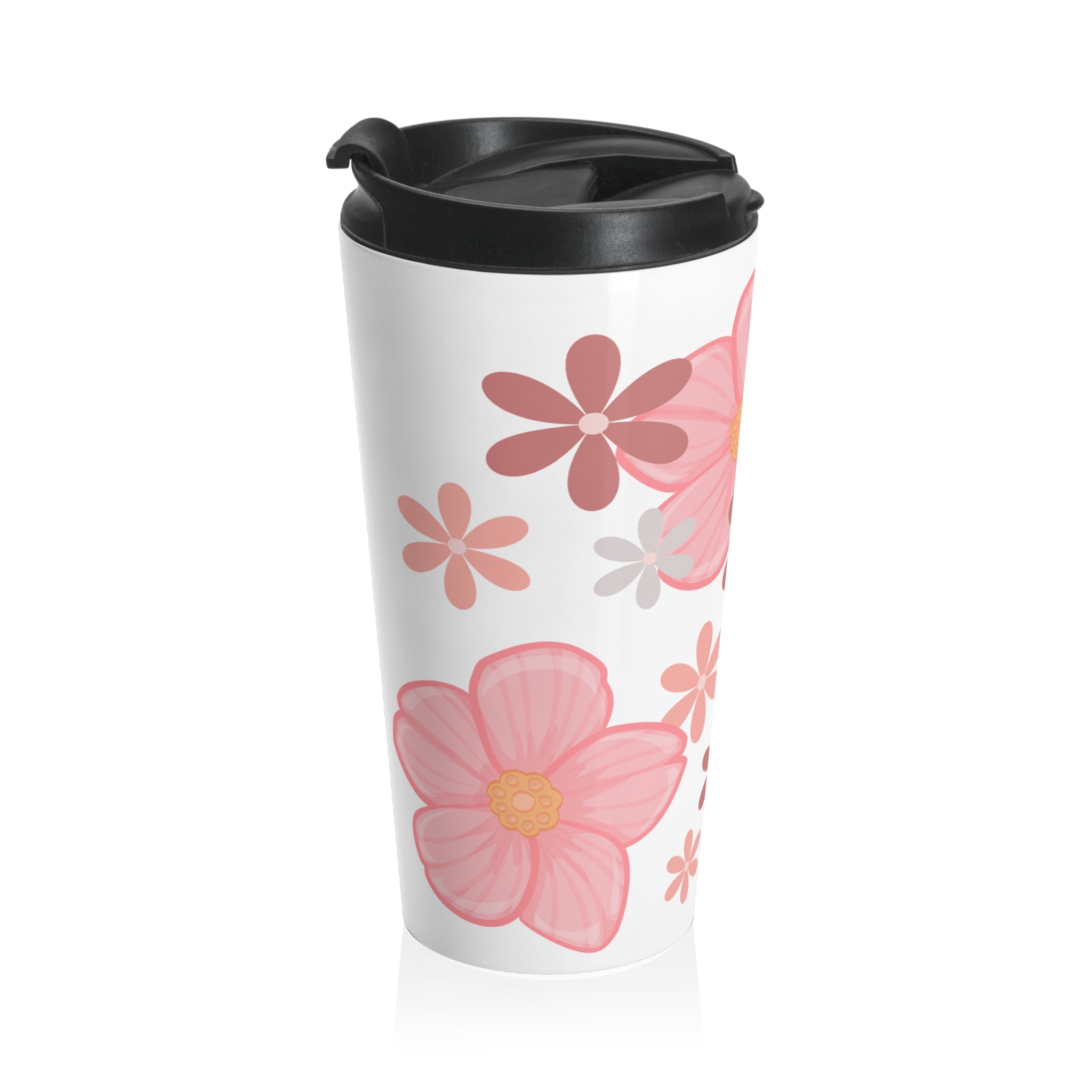 Floral Pink Blossom Stainless Steel Travel Mug — Insulated Floral Travel Tumbler