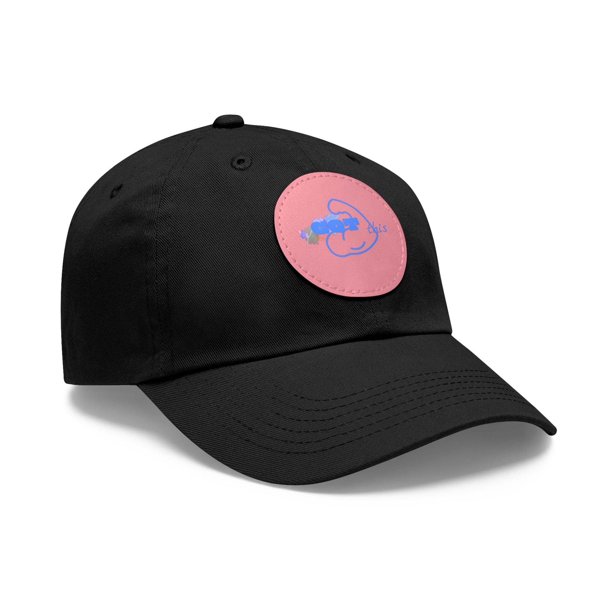 White Dad Hat with Round Leather Patch - Blue Abstract Fish Design