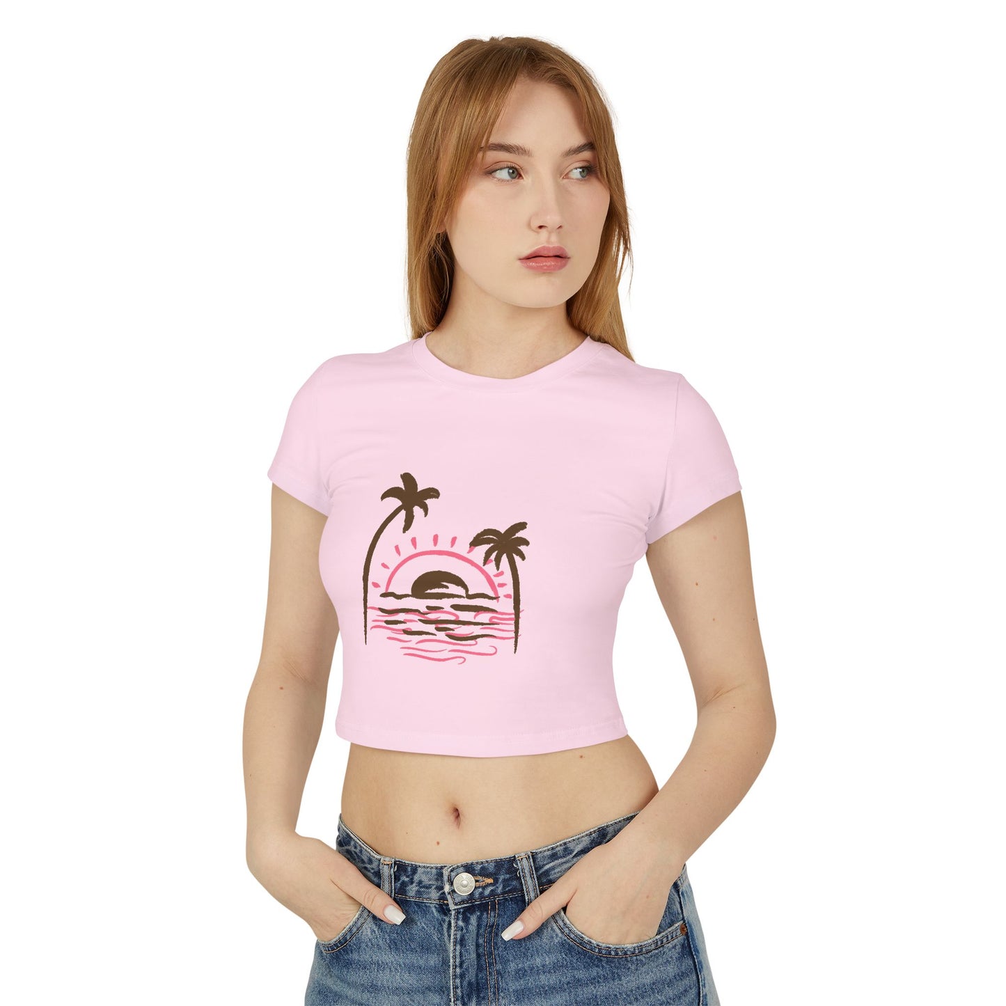 Sunset Palm Crop Tee — Women's Tropical Beach Graphic