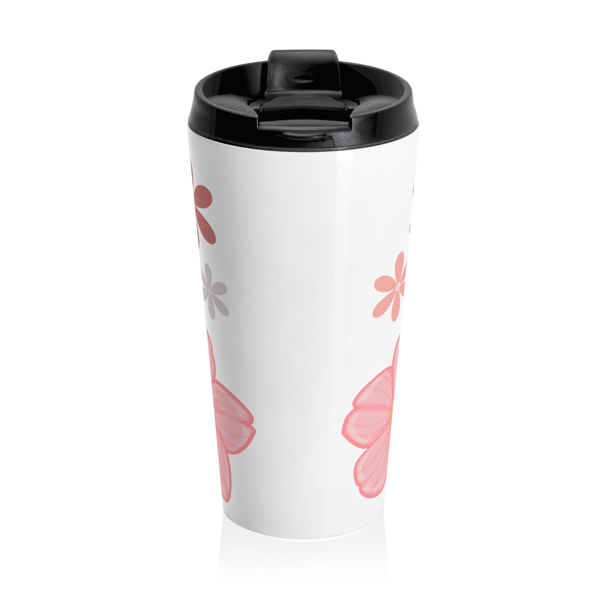 Floral Pink Blossom Stainless Steel Travel Mug — Insulated Floral Travel Tumbler