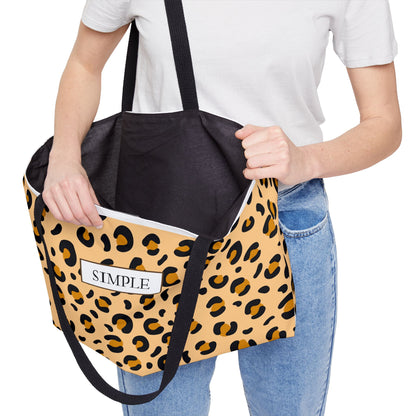 Leopard Print Weekender Tote Bag — "SIMPLE" Label Travel Beach Bag