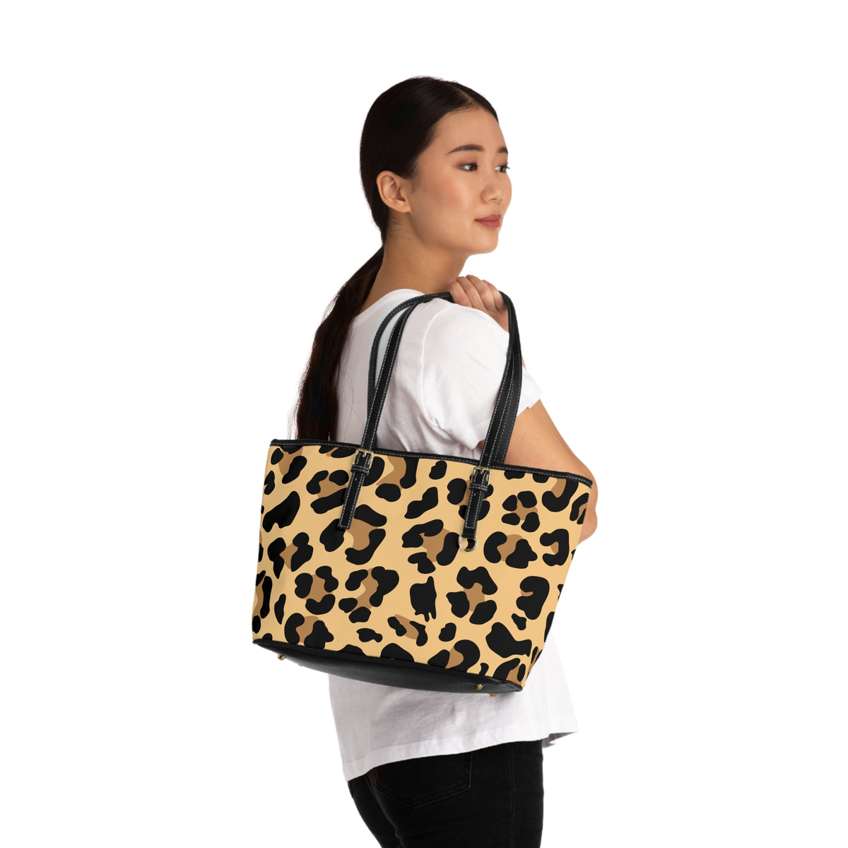 Leopard Print PU Leather Shoulder Bag — Chic Animal Print Tote