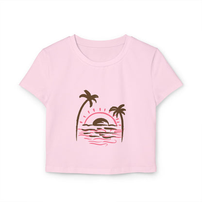 Sunset Palm Crop Tee — Women's Tropical Beach Graphic
