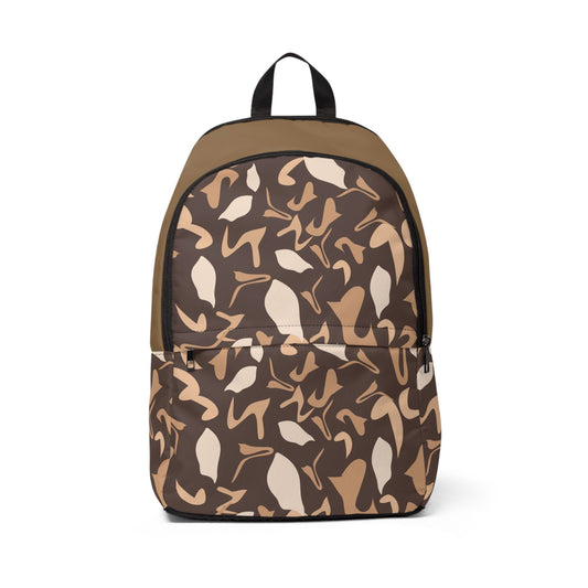 Brown Leaf Camo Backpack — Stylish Neutral Nature Print Bag