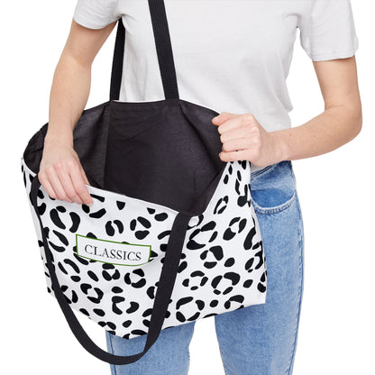 Classic Leopard Weekender Tote Bag — Black & White Animal Print Travel Bag