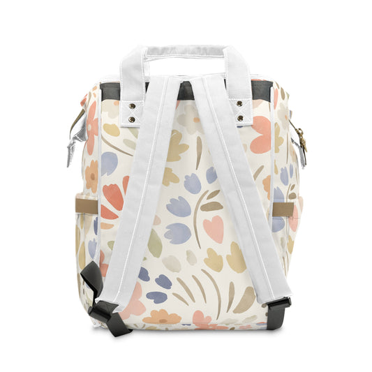 Floral Multifunctional Diaper Backpack — Pastel Garden Baby Bag with Changing Mat