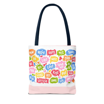 Speech Bubble Pattern Tote Bag — Colorful Cute Chat Word Art Tote
