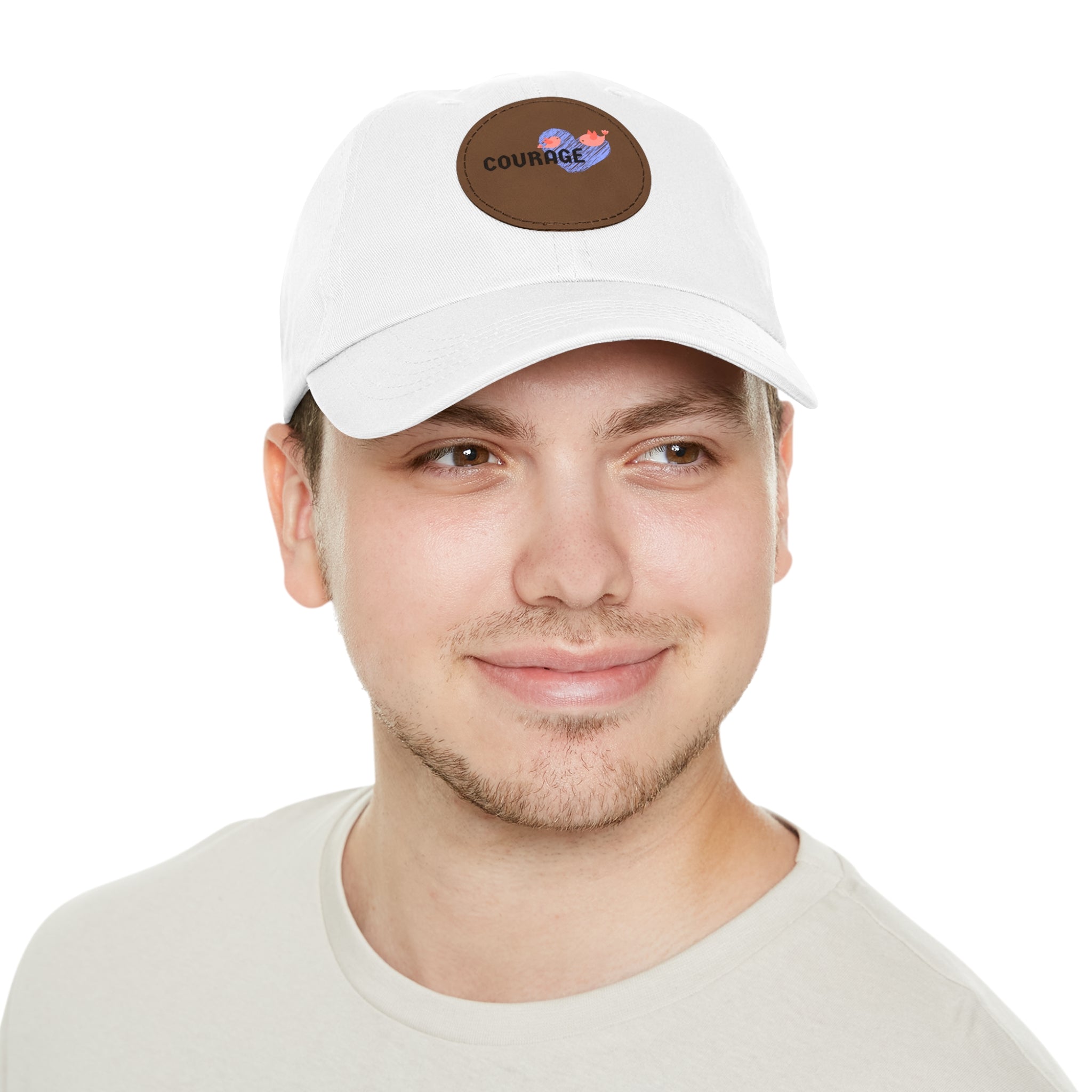 Courage Leather Patch Dad Hat — Inspirational Embroidered Whale Design