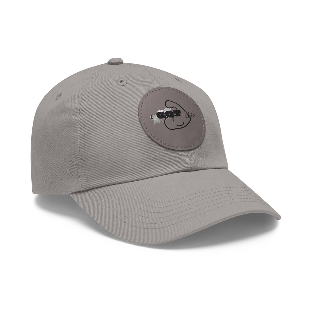 White Dad Hat with Round Leather Patch - Blue Abstract Fish Design