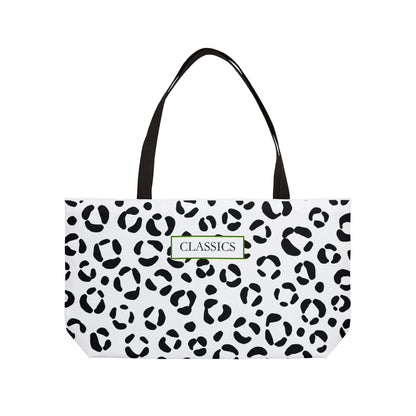 Classic Leopard Weekender Tote Bag — Black & White Animal Print Travel Bag