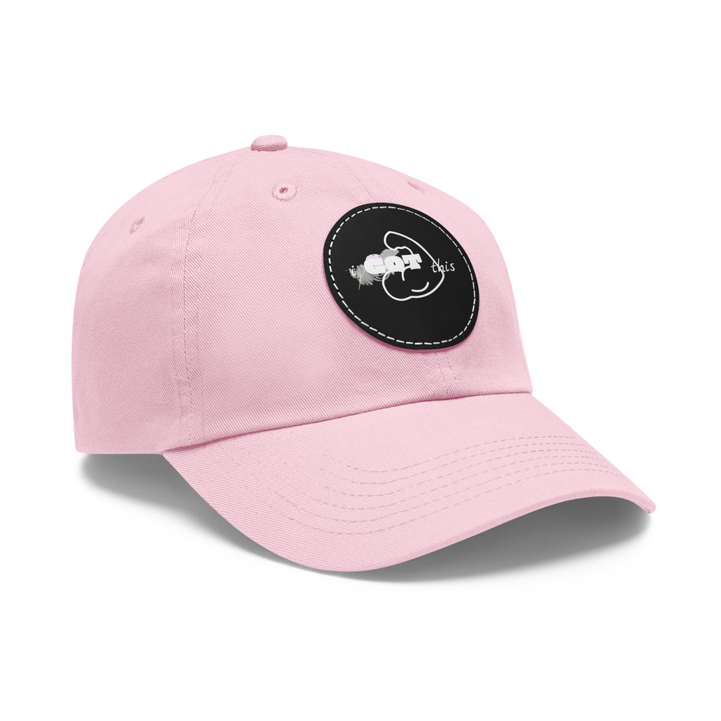 White Dad Hat with Round Leather Patch - Blue Abstract Fish Design