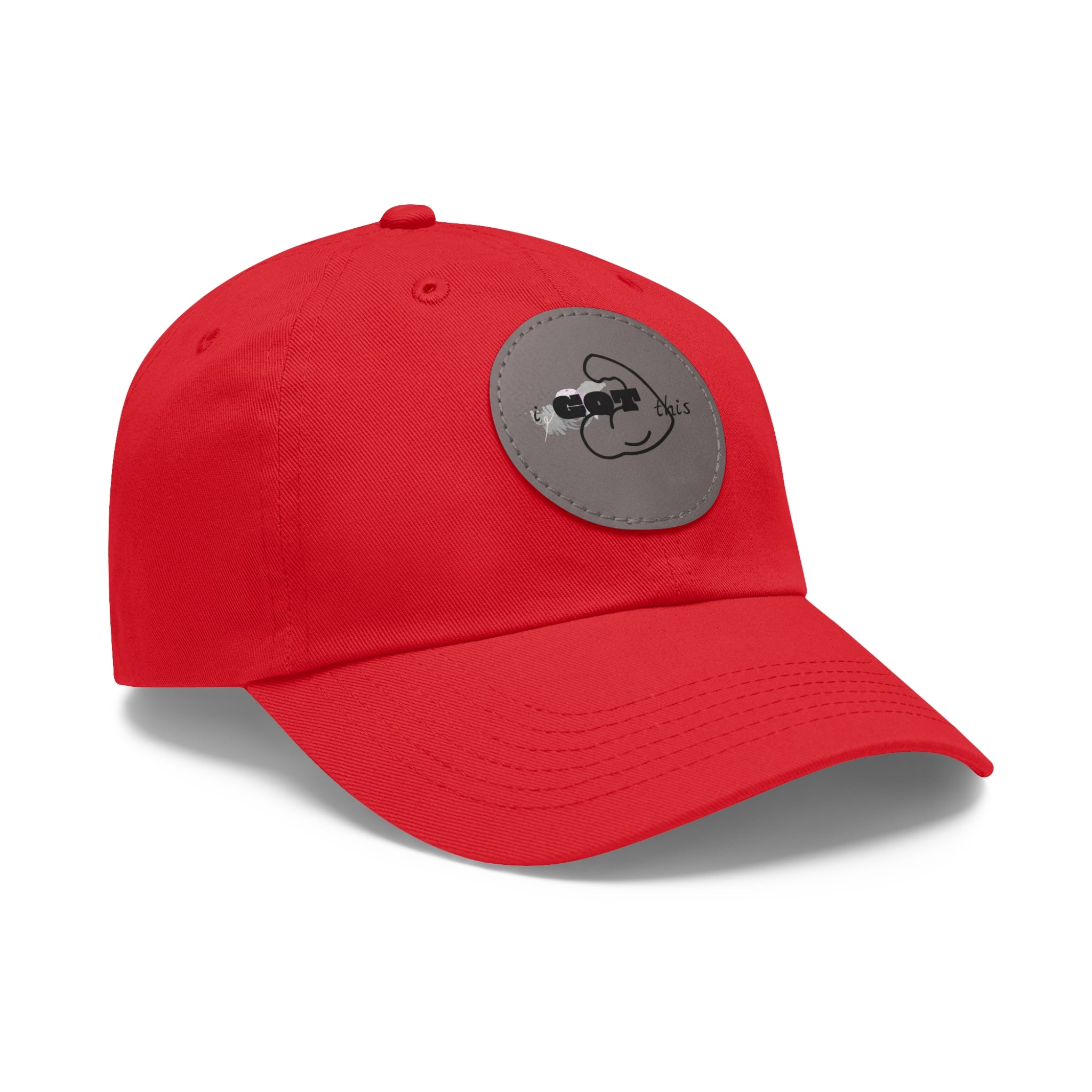 White Dad Hat with Round Leather Patch - Blue Abstract Fish Design