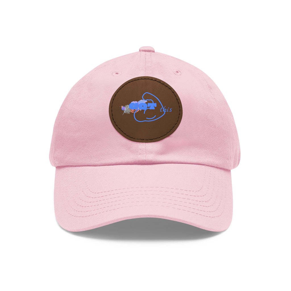 White Dad Hat with Round Leather Patch - Blue Abstract Fish Design