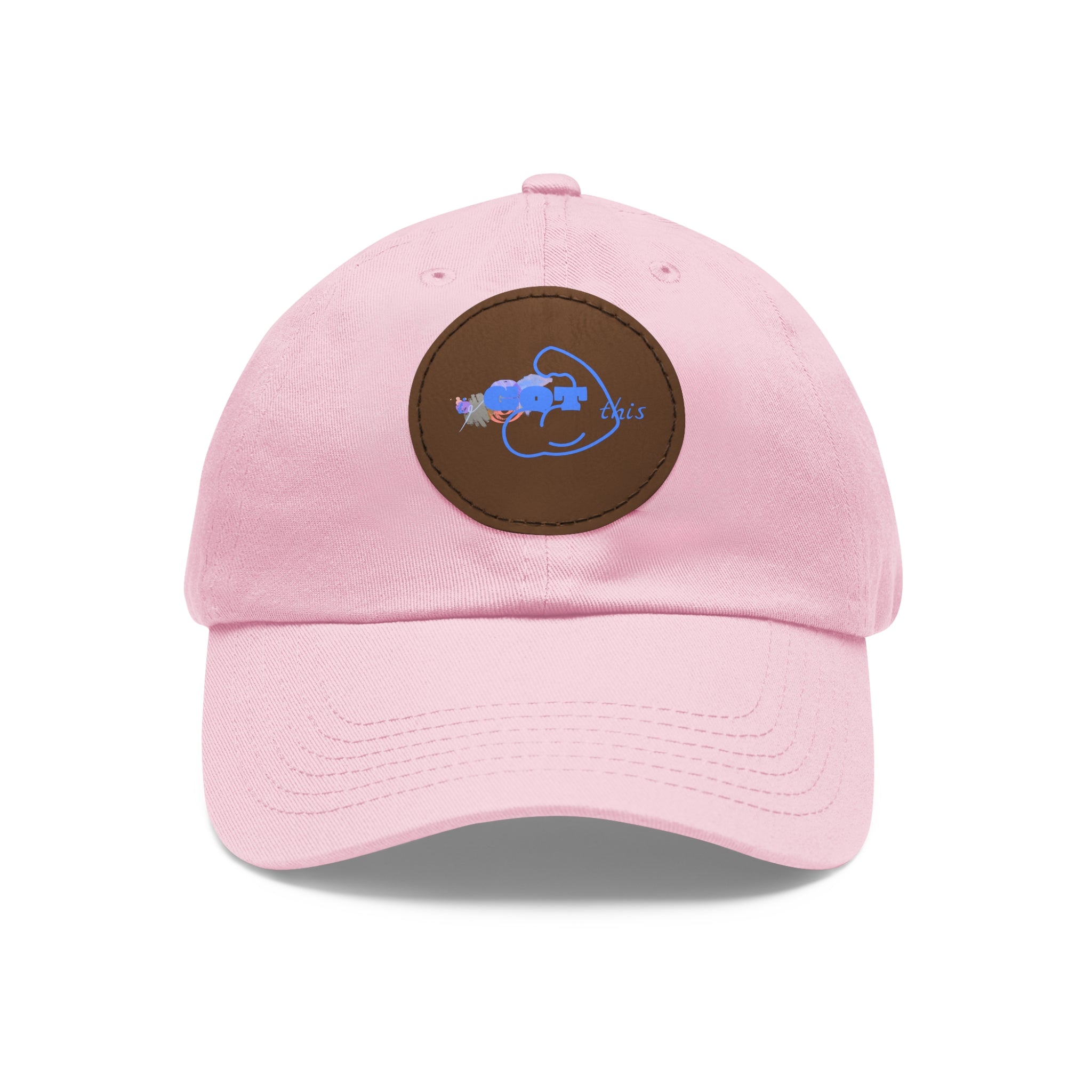 White Dad Hat with Round Leather Patch - Blue Abstract Fish Design