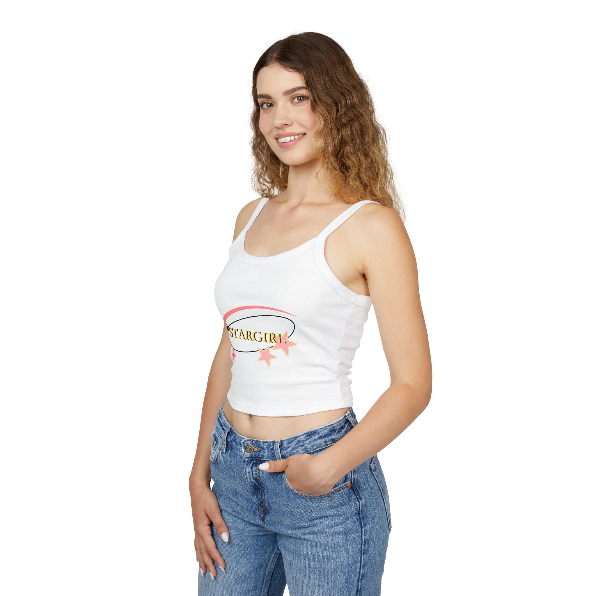Stargirl Crop Tank Top — Pink Star Swirl Women's Spaghetti Strap