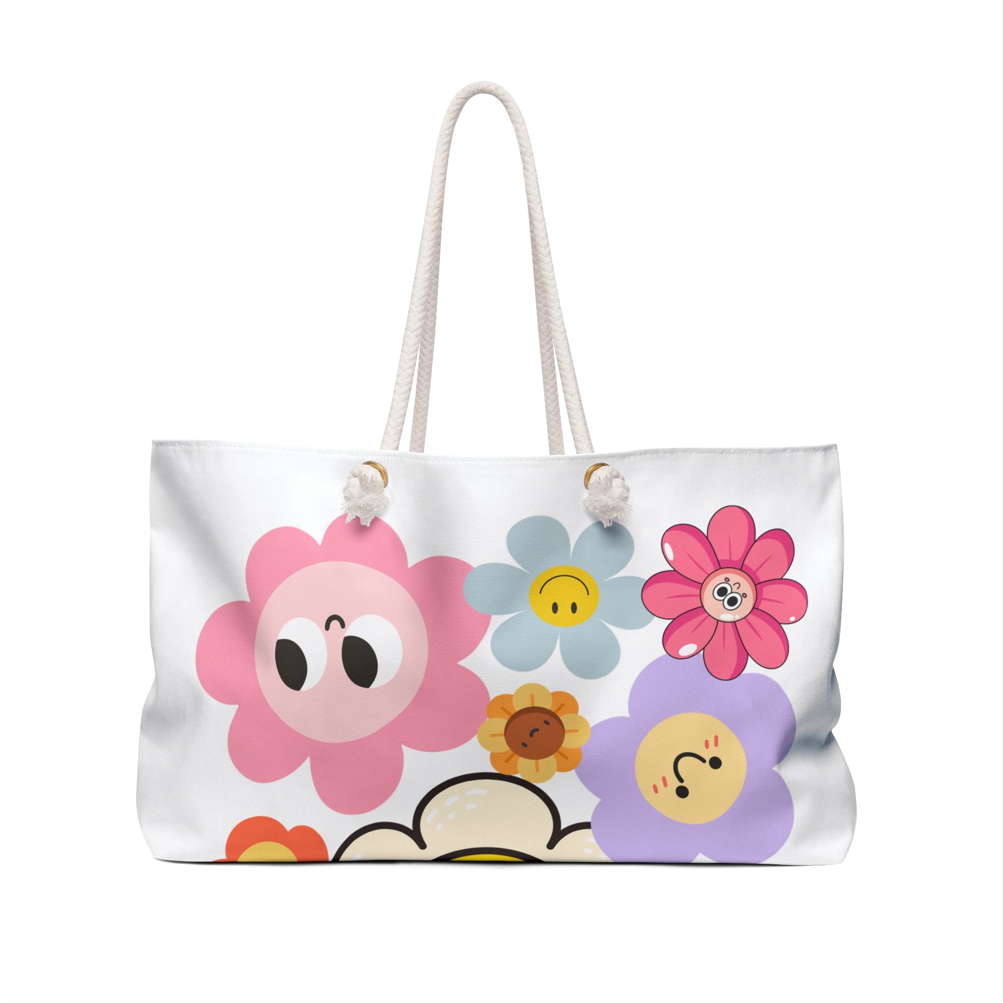 Smiling Flower Weekender Bag — Colorful Cute Floral Travel Tote