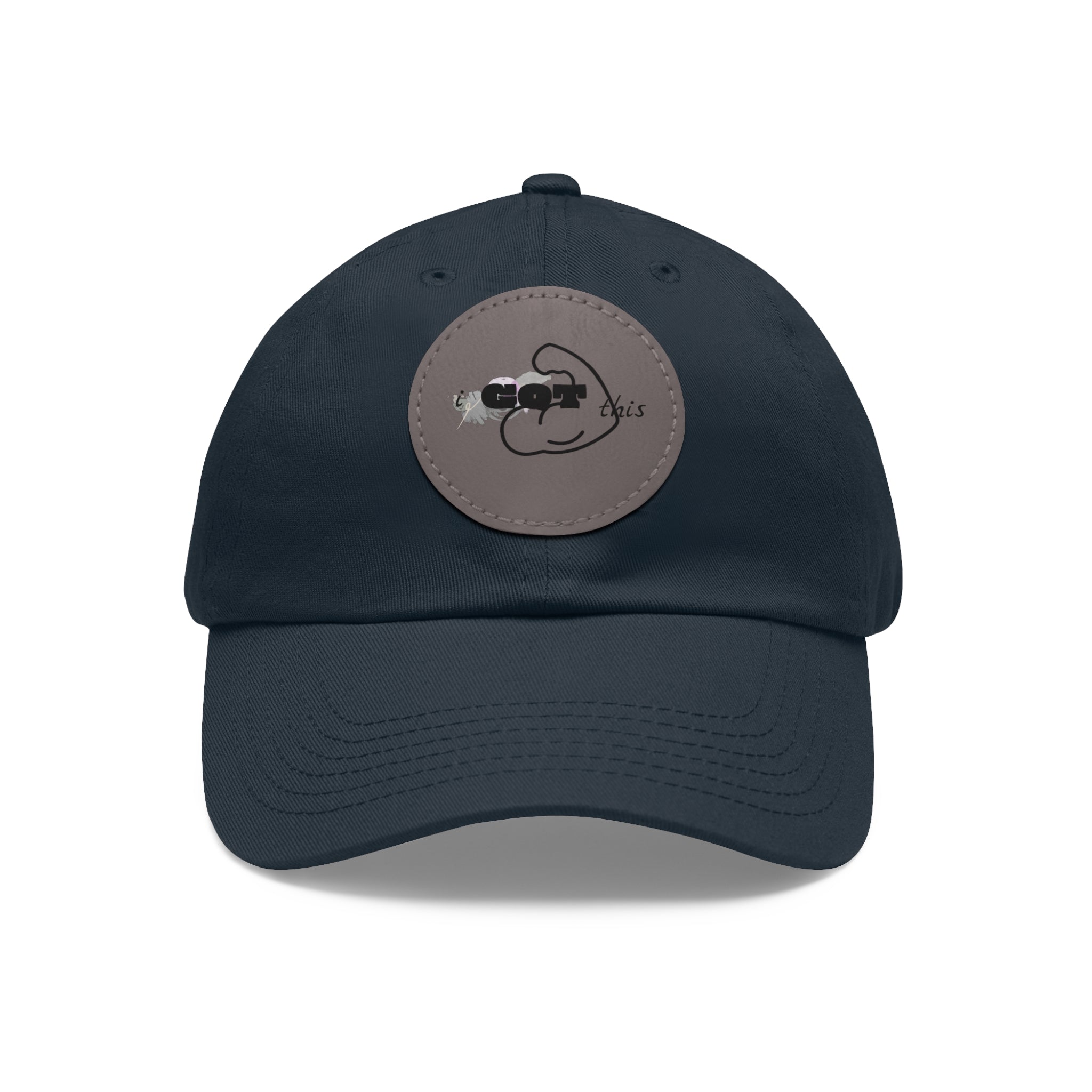 White Dad Hat with Round Leather Patch - Blue Abstract Fish Design