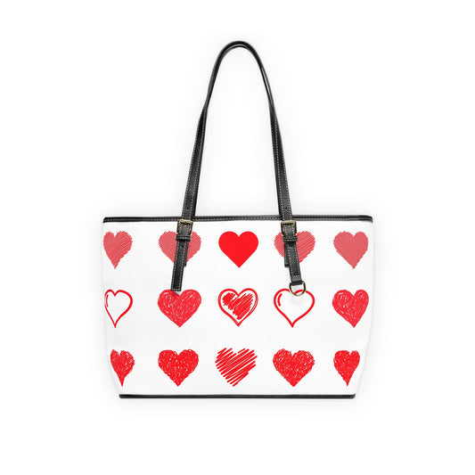 Heart Pattern Tote Bag — Valentine’s Day PU Leather Shoulder Bag
