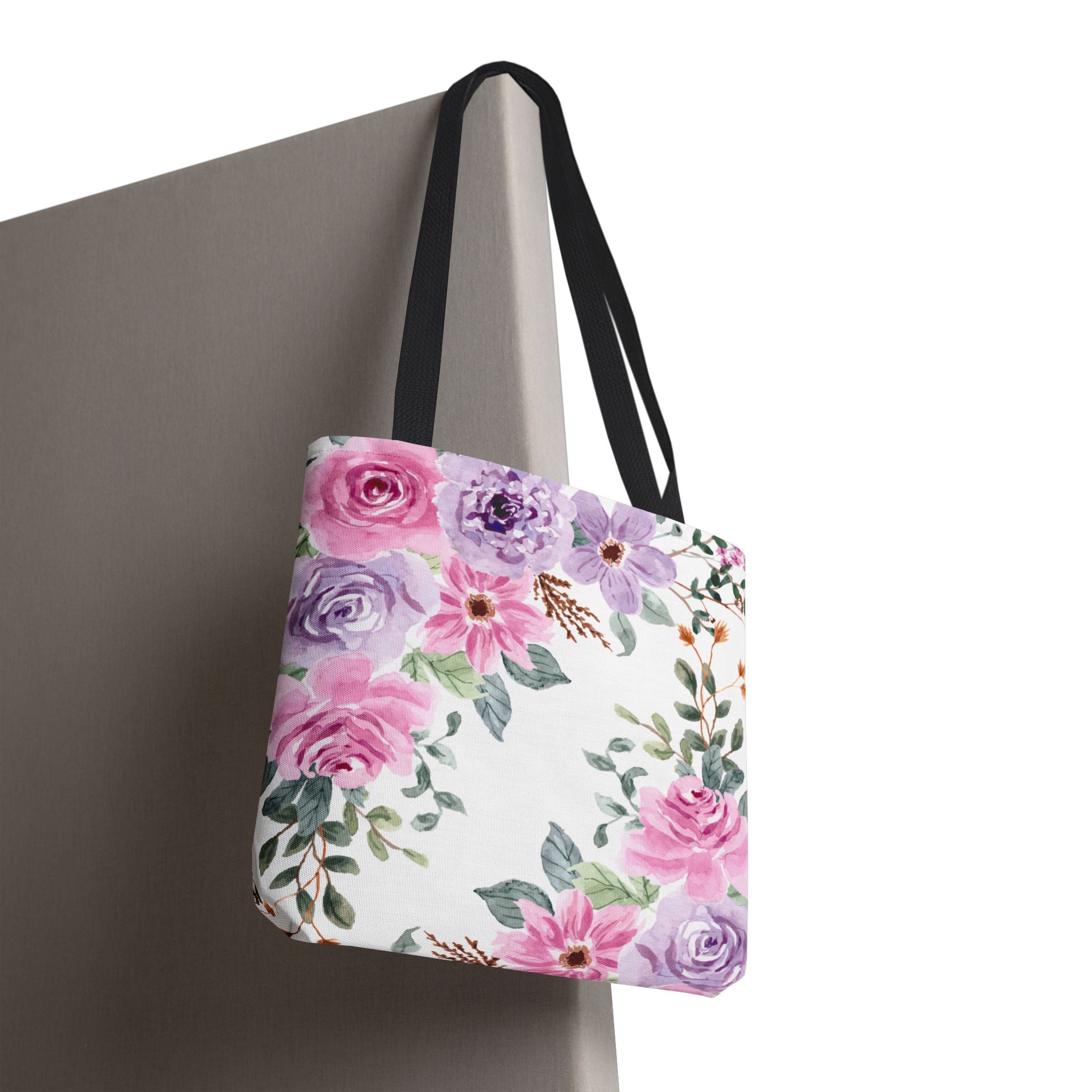 Floral Watercolor Tote Bag — Pink & Lavender Roses All-Over Print
