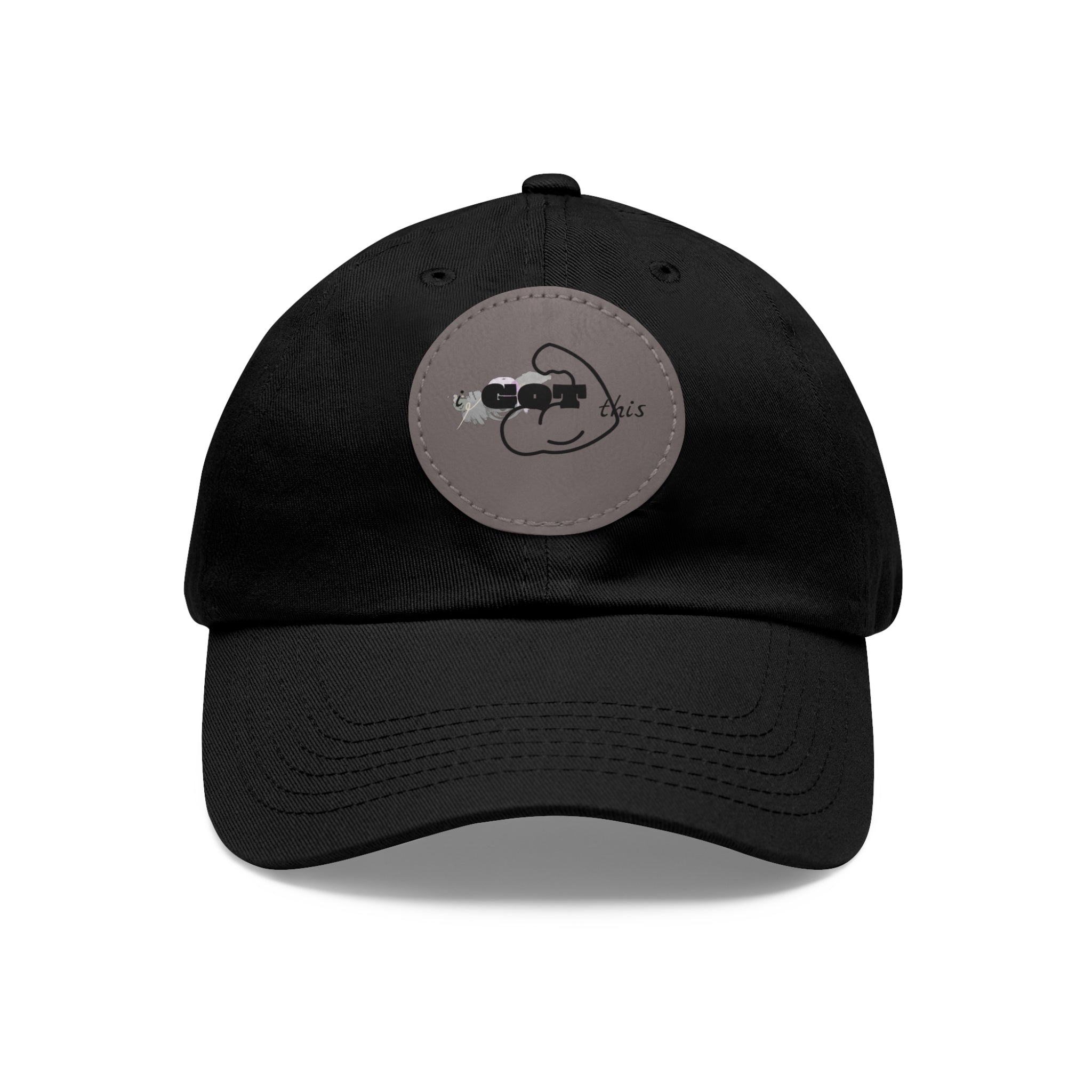 White Dad Hat with Round Leather Patch - Blue Abstract Fish Design