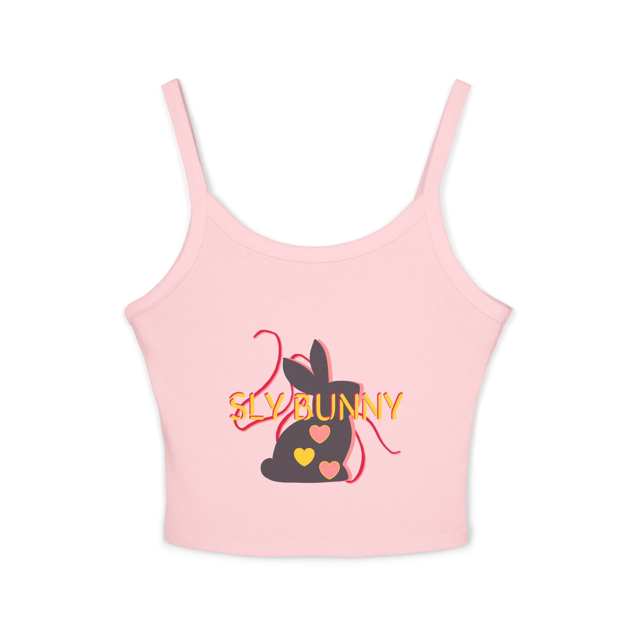 Sly Bunny Crop Tank Top – Cute Heart Bunny Graphic Spaghetti Strap