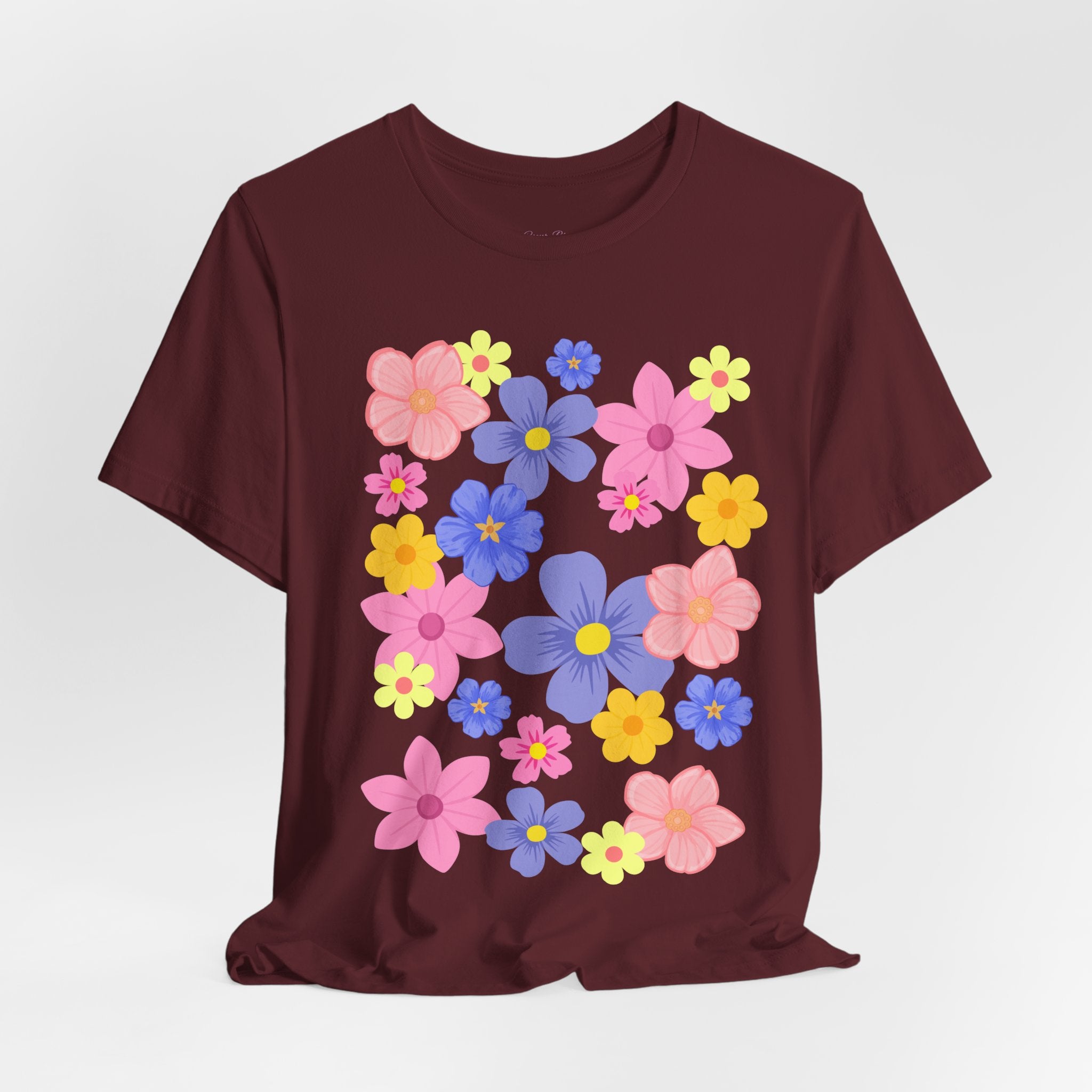 Floral Bouquet Graphic Tee — Pink & Purple Flower Pattern T-Shirt