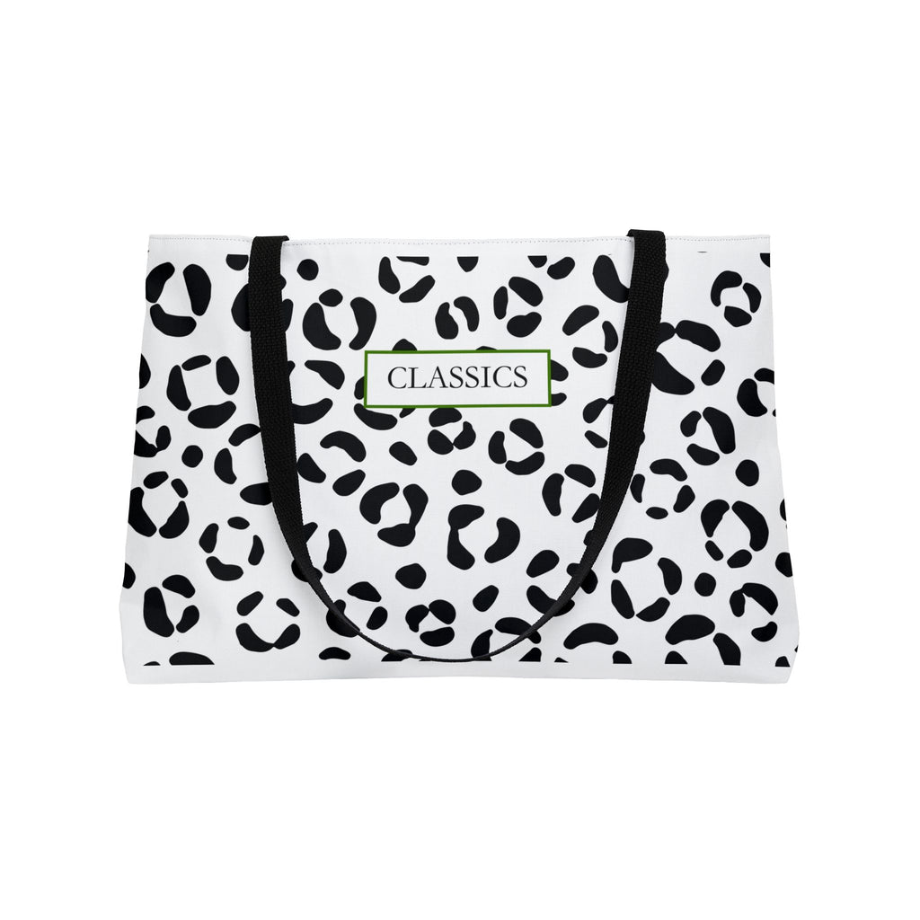 Classic Leopard Weekender Tote Bag — Black & White Animal Print Travel Bag