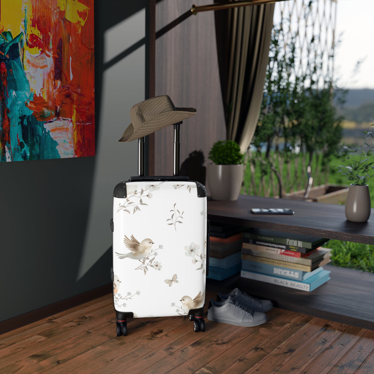 Birds & Blossoms Carry-On Suitcase — Floral Travel Luggage with Charming Bird Design