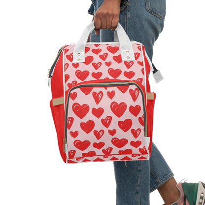 Heart Pattern Diaper Backpack – Multifunctional Baby Bag for Parents