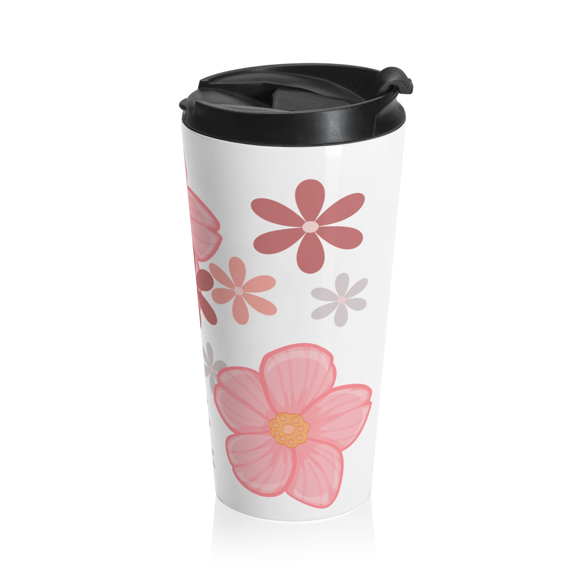 Floral Pink Blossom Stainless Steel Travel Mug — Insulated Floral Travel Tumbler