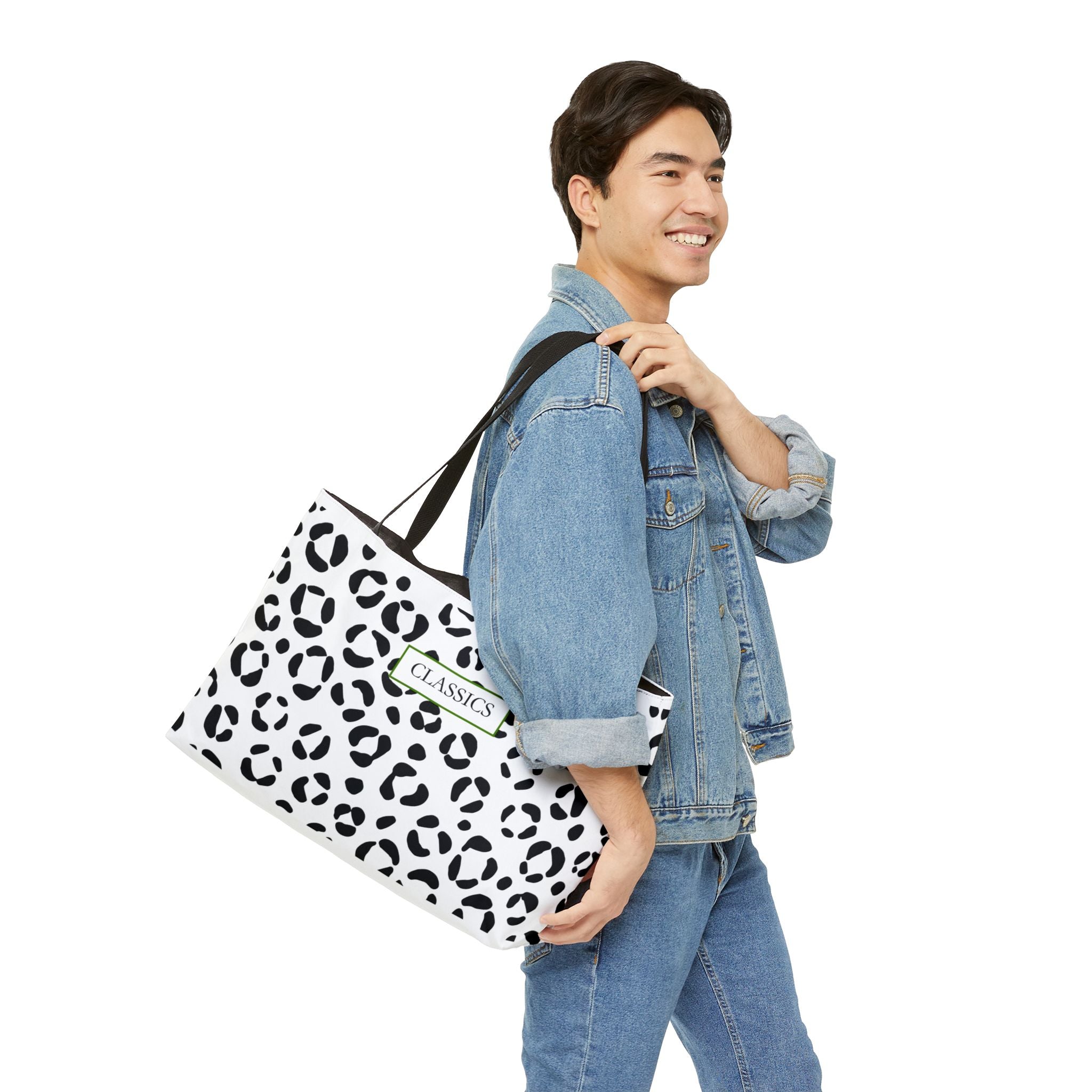 Classic Leopard Weekender Tote Bag — Black & White Animal Print Travel Bag