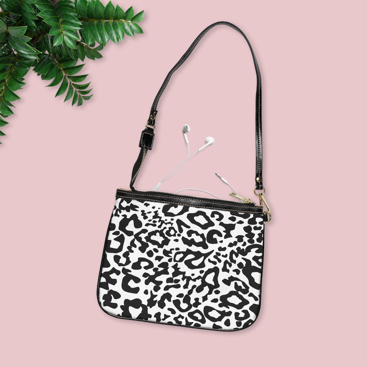 Leopard Print Shoulder Bag — Small Black & White Animal Print Purse