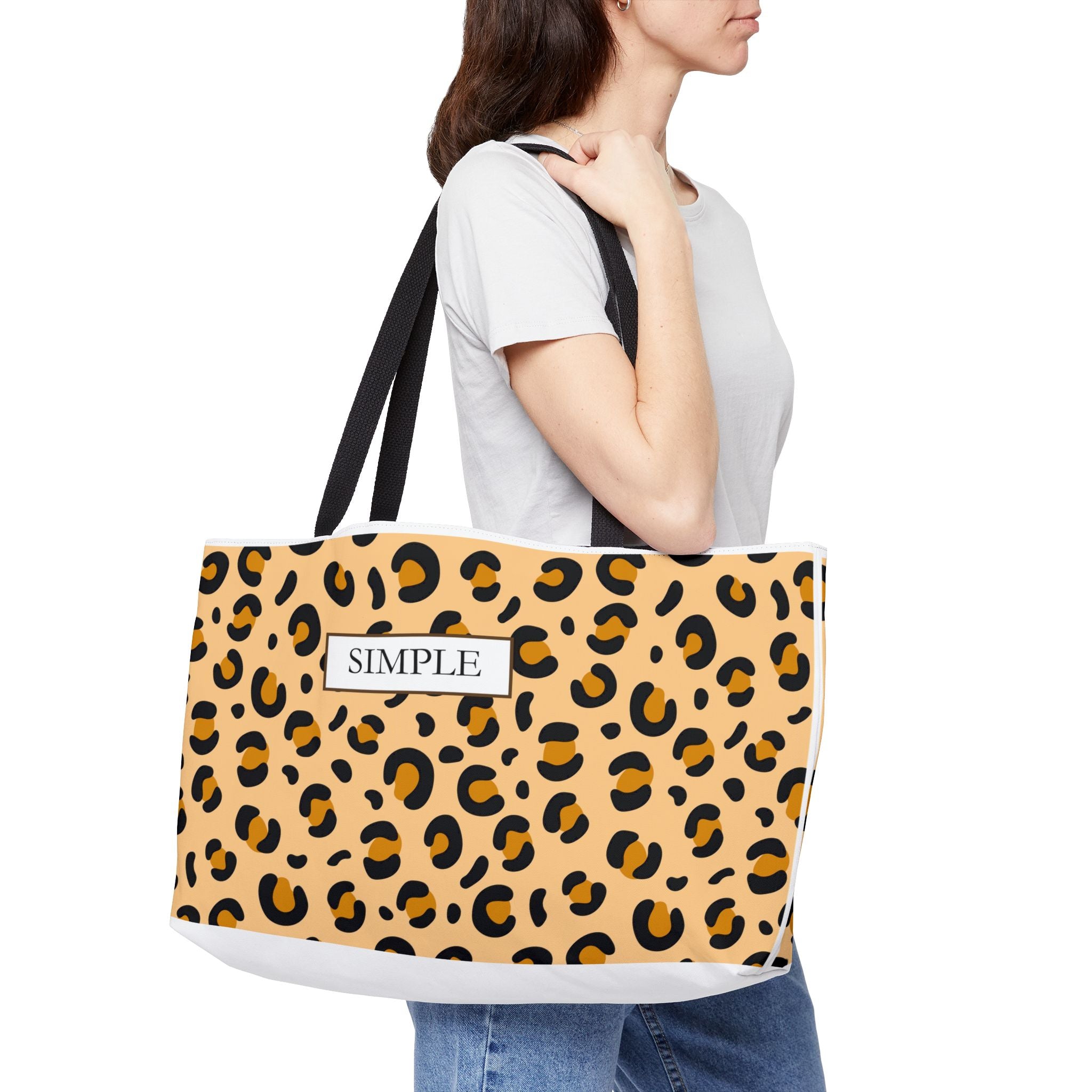 Leopard Print Weekender Tote Bag — "SIMPLE" Label Travel Beach Bag